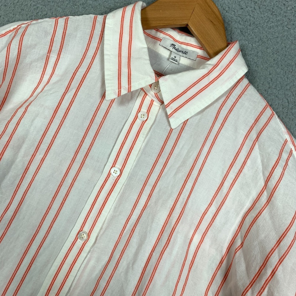 NWT Madewell Button-Up Shirt Womens Medium Bright Flame Oversized Pleated-Sleeve - Picture 3 of 11